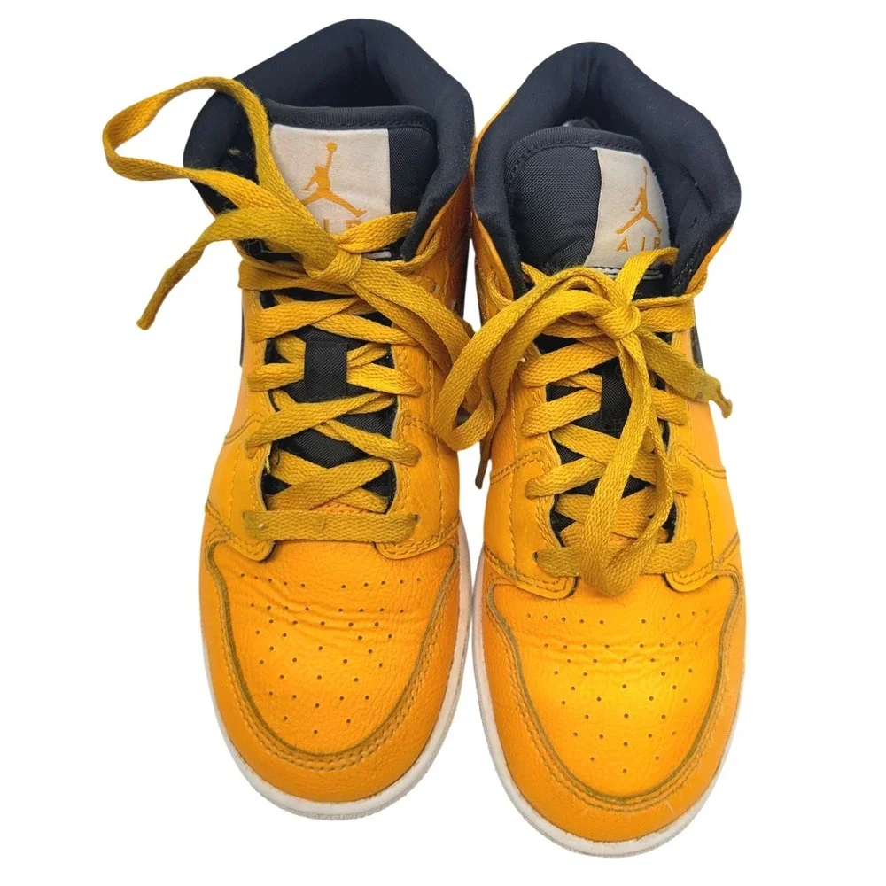 Nike Air Jordan 1 Mid Youth GS‎ Yellow Black Sneakers Size 4Y Athletic Shoes